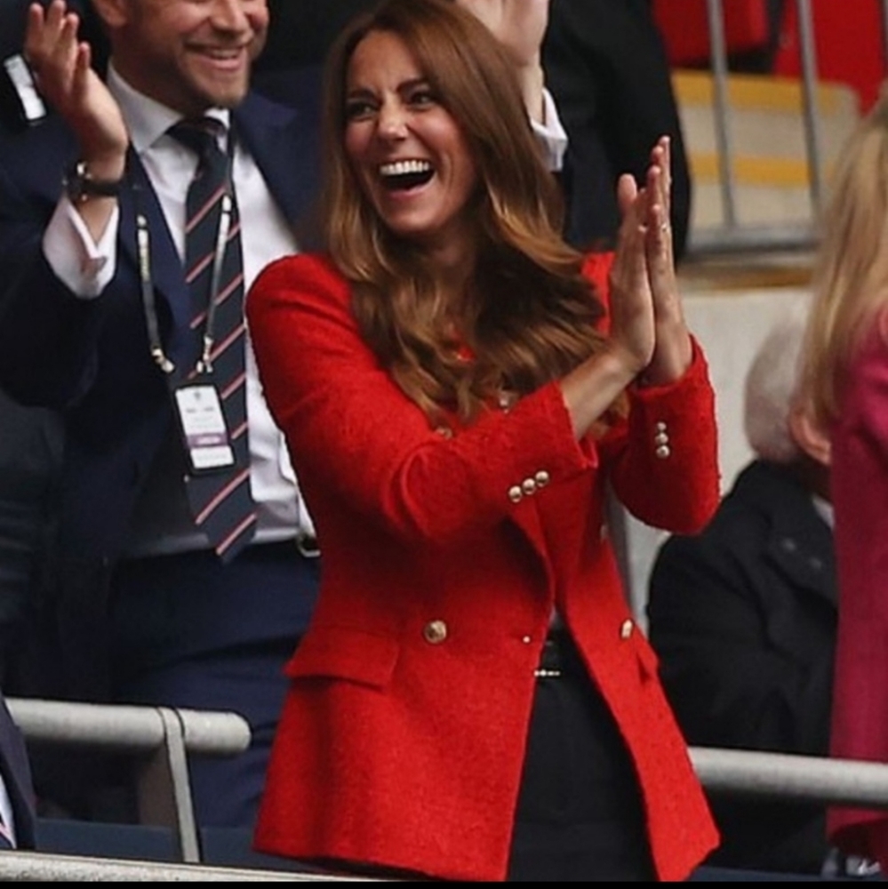 ZARA RED TEXTURED TWEED DOUBLE-BREASTED BLAZER size XS Kate Middleton